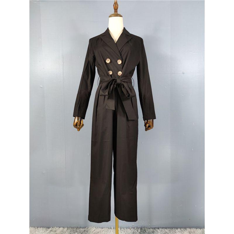 

Европейская уличная станция Крутой черный Газовое место Взрослая леди как женщина Двубортная рабочая одежда Ol Офисный комбинезон Модные льняные брюки Black XXL