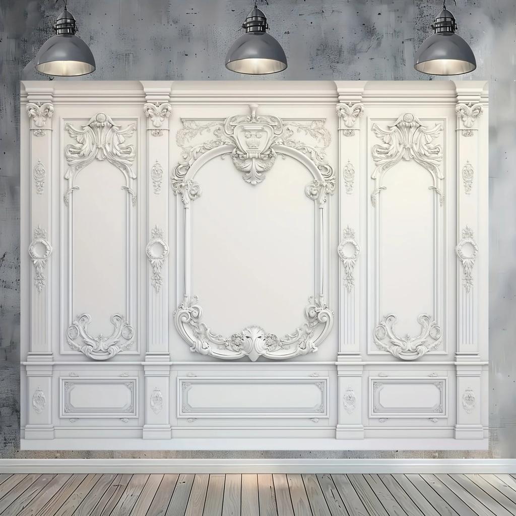 Elegant White European Stone Wall Backdrop for Parties, Weddings