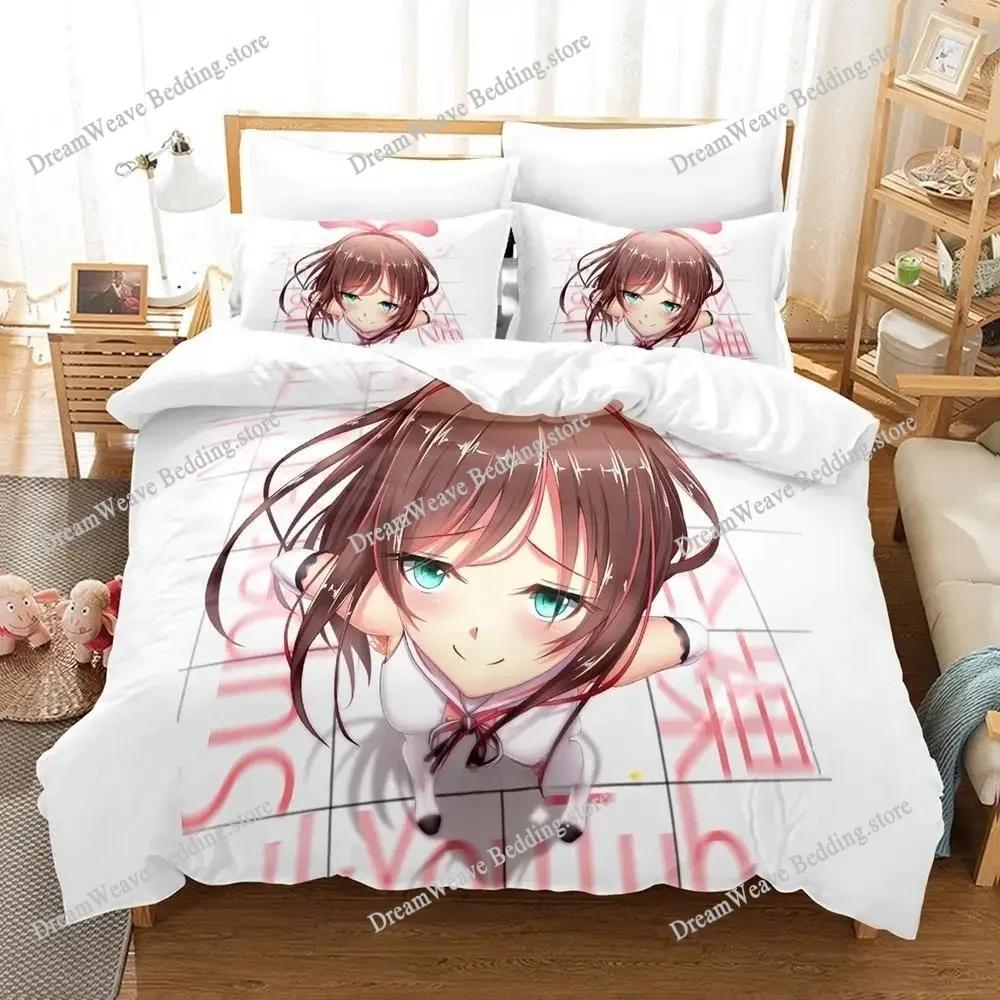 Kawaii Girls Kizuna AI Cartoon Poster Sheets Quilt Covers Bedding Dormitory Sheets Bedding Set Soft Warm Bedding Set Luxury Gift