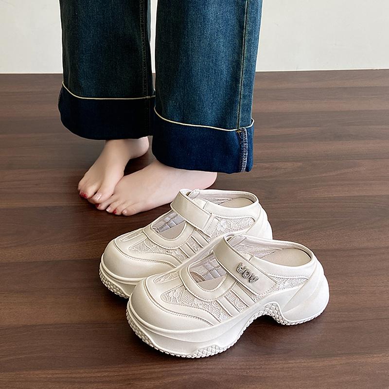 Fashion CRLAYDK Wedge Slip On Mules for Women House Slippers Lace Backless Walking Loafers Outdoor Height Increase Casual Ladies Slides