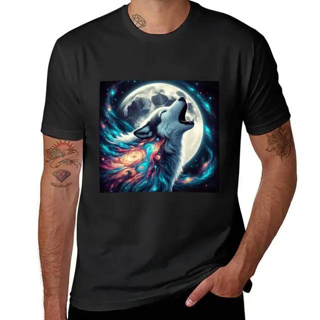 Cosmic Wolf Howg At the Moon TShirt Plus Size Tops New Edition Kawaii Clothes Tshirts for Unisex