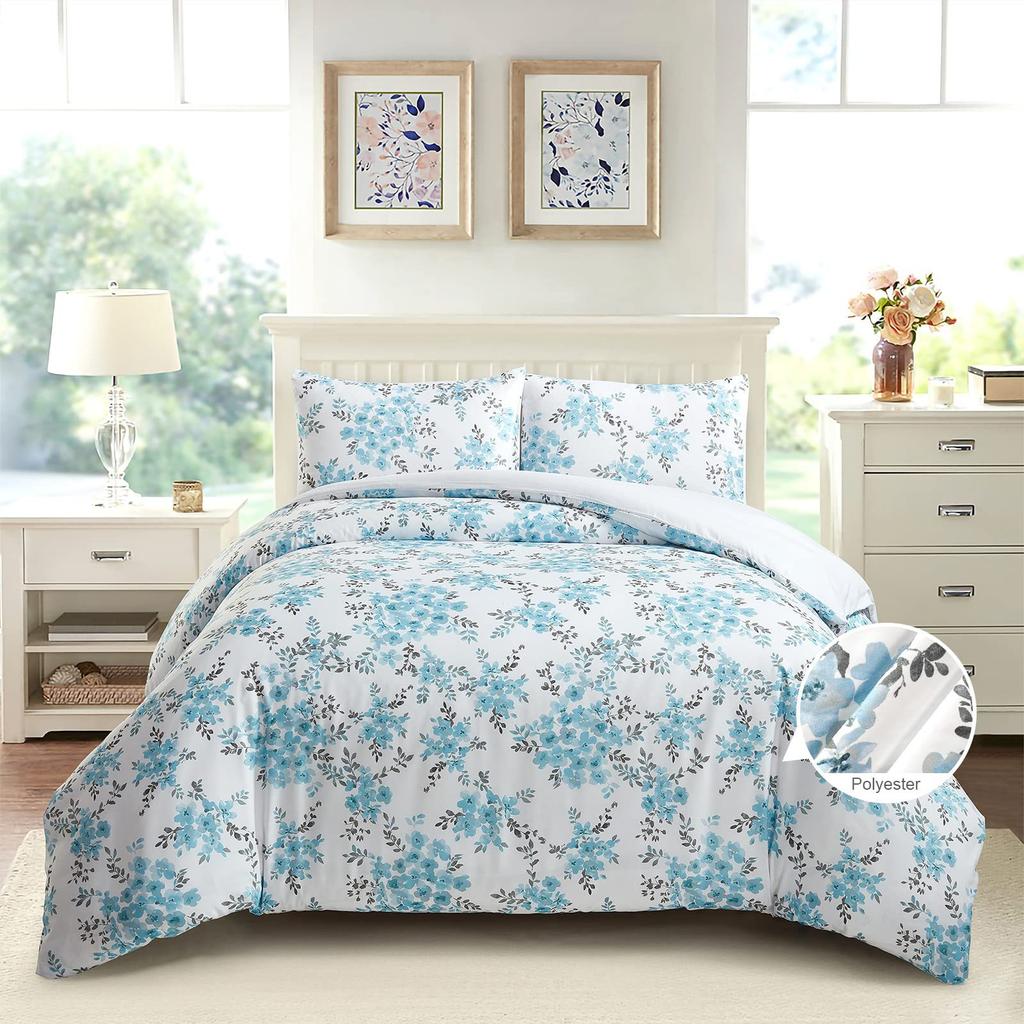 White Flower Three-Piece Quilt Cover 3D Digital Printing Bedding Set Simple Bed Cover