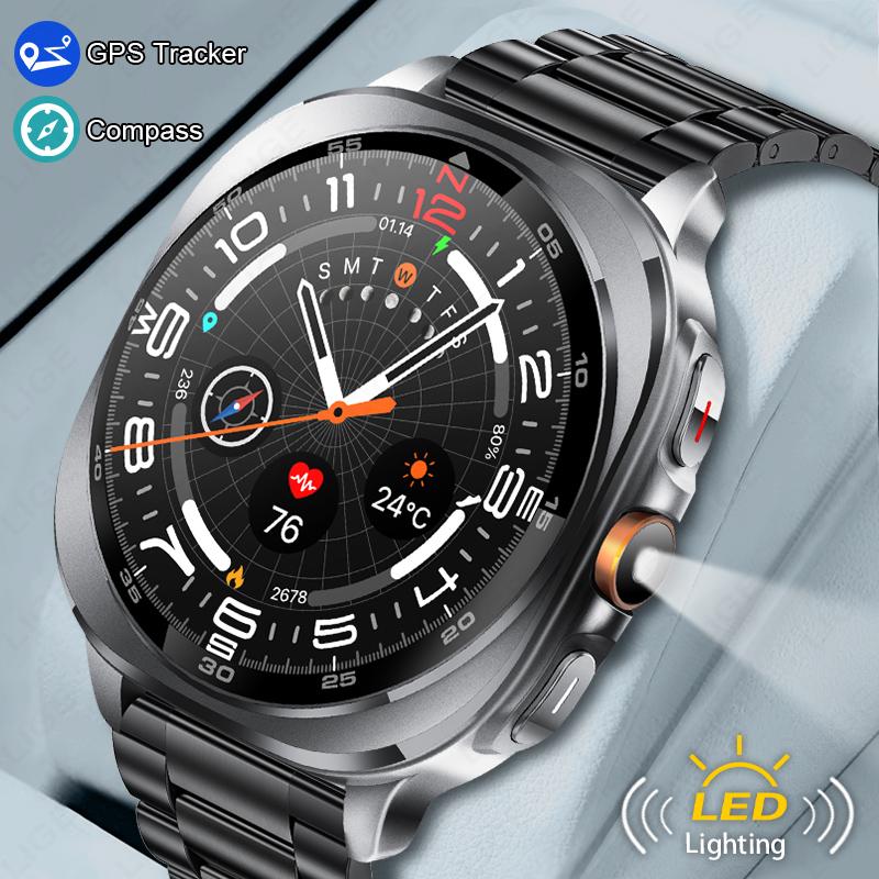 SACOSIDNG Fashion GPS Sport Tracker Compass Smart Watch For Men 1.43” AMOLED Screen Men's Bracelet 3ATM Waterproof BT Call Smartwatch