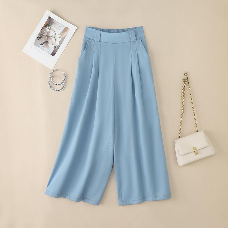 

ZANZEA Women Casual Elastic Waist Solid Color Loose Wide Leg Pants S светло-синий