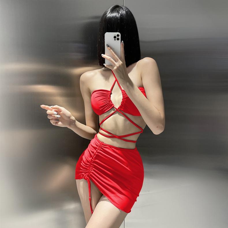 European and American Sexy Straps Bikini INS Split Three-piece Swimsuit, Small Breasts Gather Spicy Strips Bikini Swimsuit