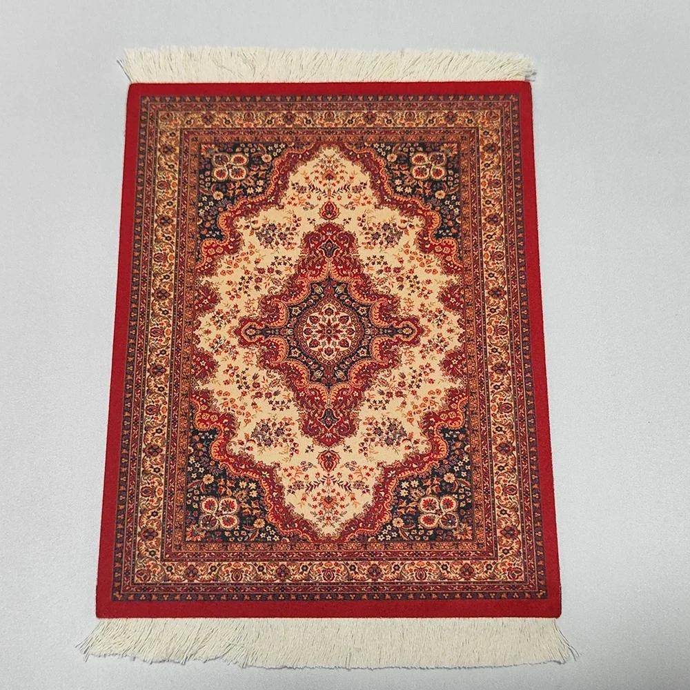 Woven flower Persian carpet small coaster wholesale merchants mouse pad desk mat retro style rubber non-slip computer desk mats