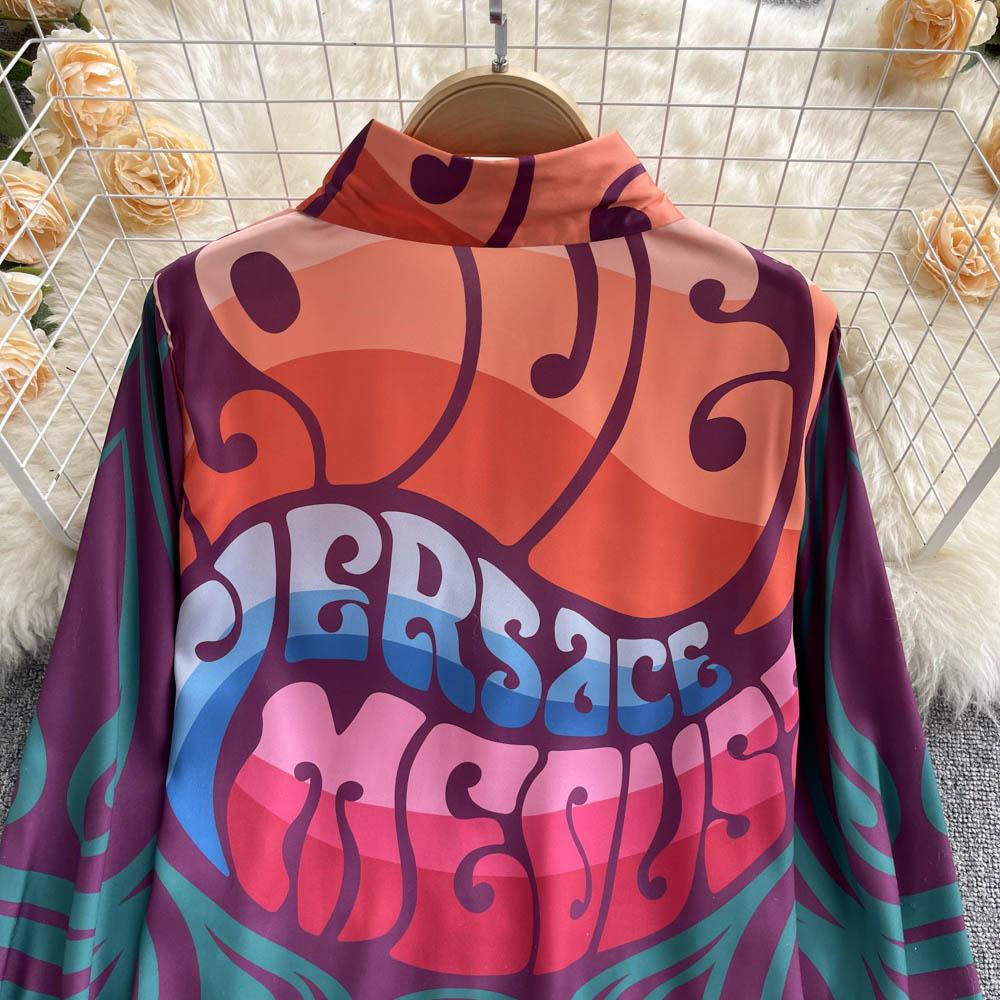 European Station Spring New Fashion Brand Letterhead Print Retro Baroque Style Leisure Vacation Shirt Women's Slim Fit