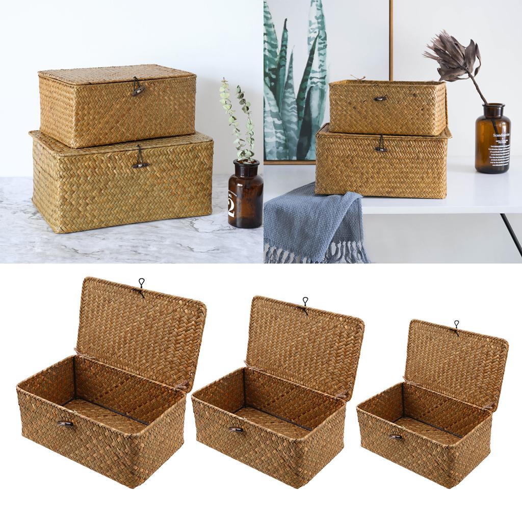 Seagrass Storage Basket with Lid for Kitchen Bedroom & Home Living 3 Sizes