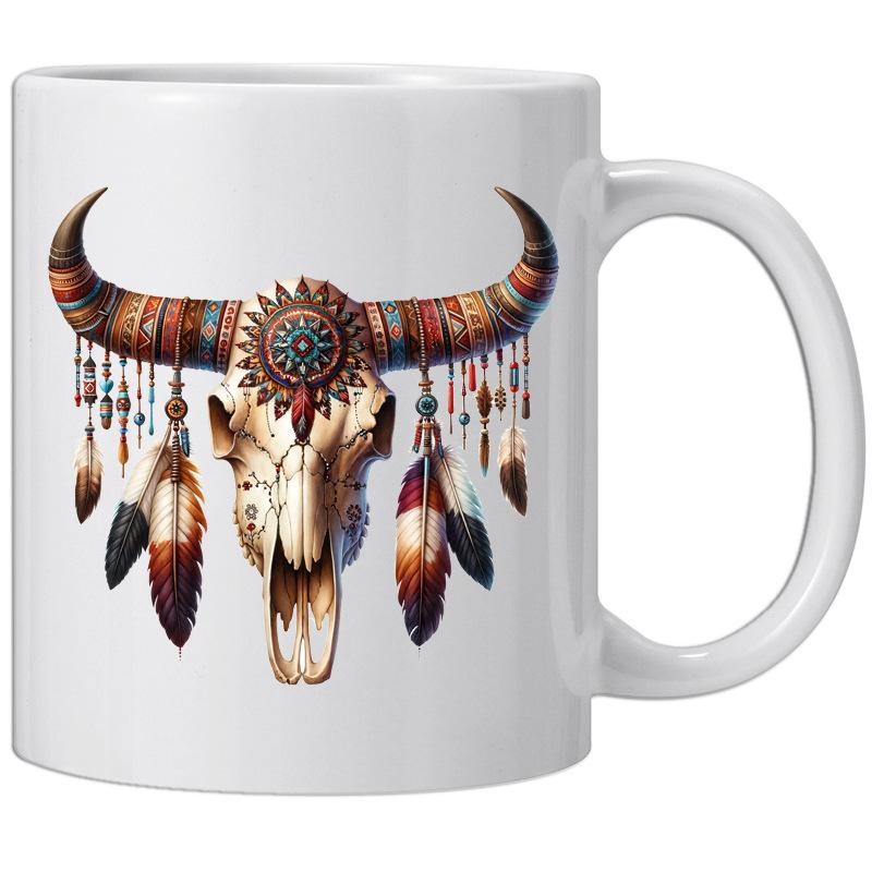 Bone Bone Skull Ceramic Coffee Mug Tea Cup Ethnic Tribal Style