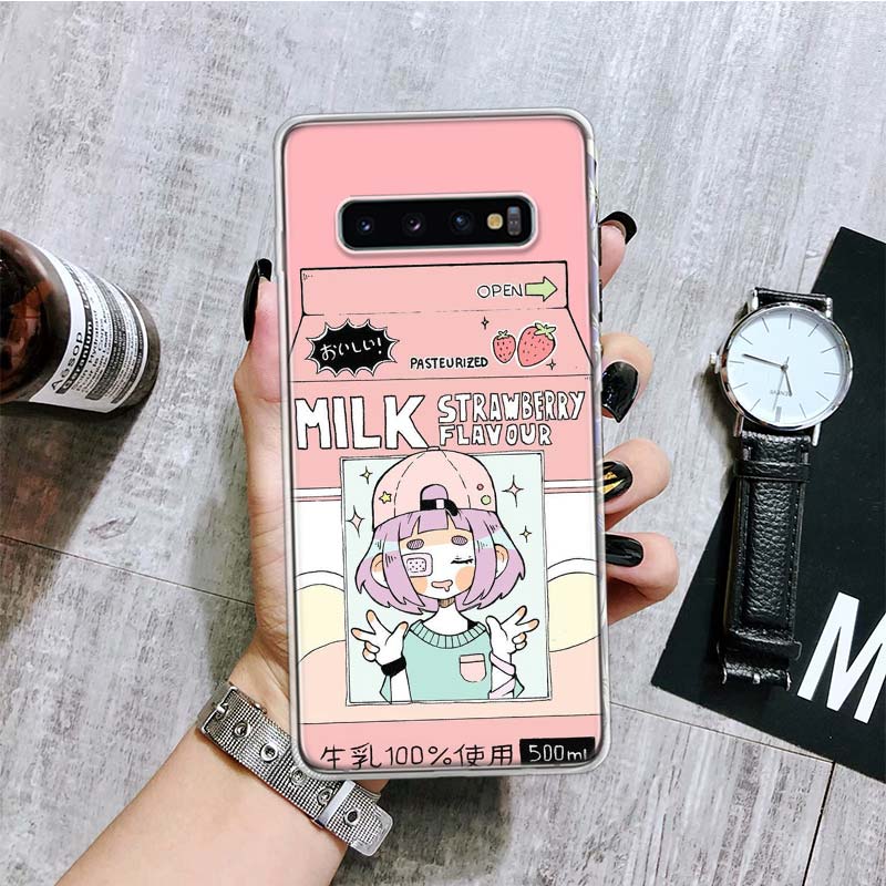 

Чехол для телефона Kawaii Japanese Strawberry Milk Box для Samsung Galaxy S20 FE S10 Plus S21 S22 Ultra S10E S9 S8 S7 Edge J4 + Fundas Samsung S22 Ultra