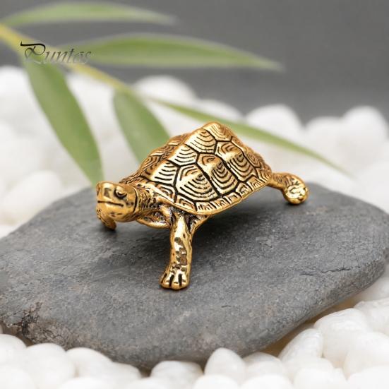 Small Brass Tabletop Decor Vintage Turtle Statue, Metal Animal Figurine, Handcrafted Unique Art Piece Artistic Desktop Sculpture Ornament for