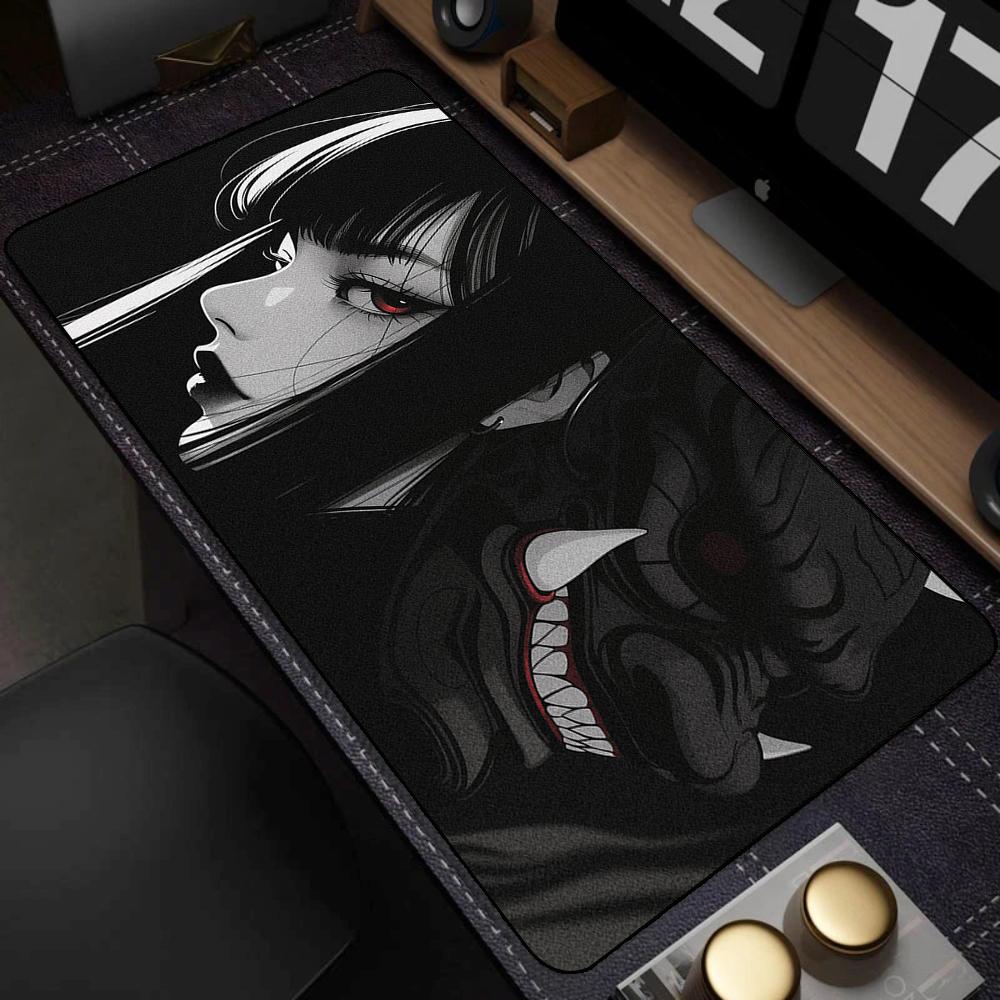 90x40cm Gaming Samurai Oni Mouse Pad Japan Mask Girl Deskmat Large Gamer Professional Premium Mousepad Speed Control Accessories