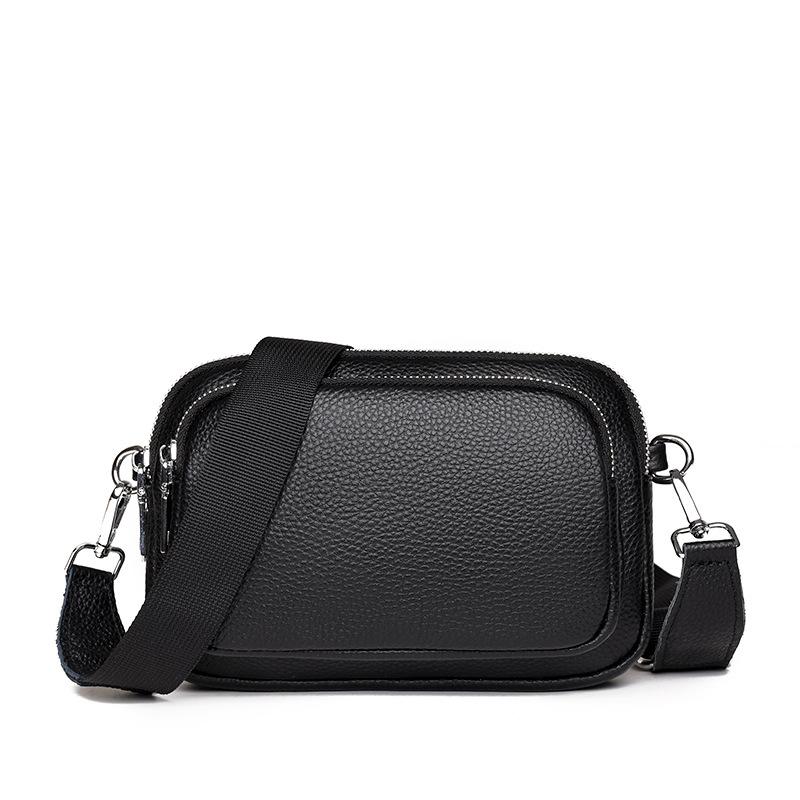 

Женская сумка из натуральной кожи Модная многослойная сумка через плечо на одном плече Кожаная маленькая квадратная сумка чёрный