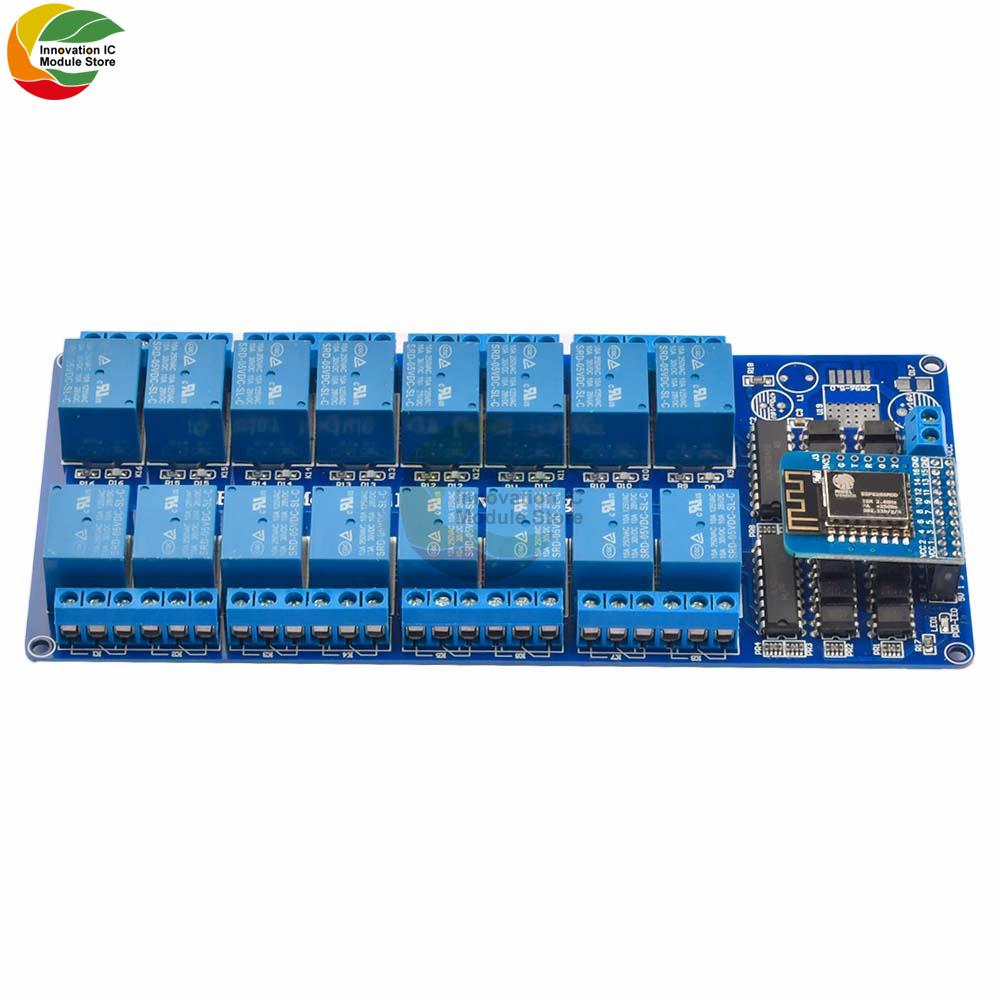 DC 5V 12V 16ch Network Relay Module Onboard ESP8266 WIFI Module LM2576 Microcontroller Relay Output for Arduino Relay Module Kit