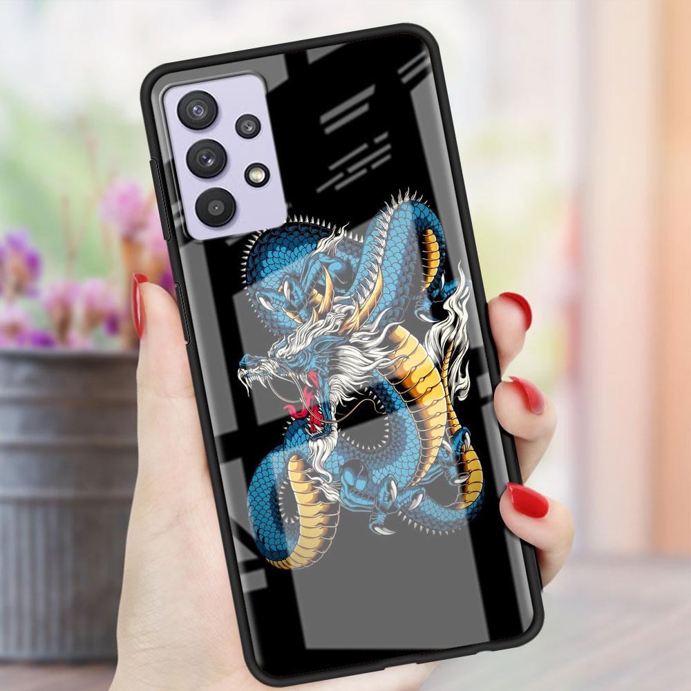 Husă de Sticlă cu Animal Dragon Pentru Samsung Galaxy A52 A71 A50 A51 A70 A21s A31 A72 A10 A12 A30 A22 5G Husă Telefon
