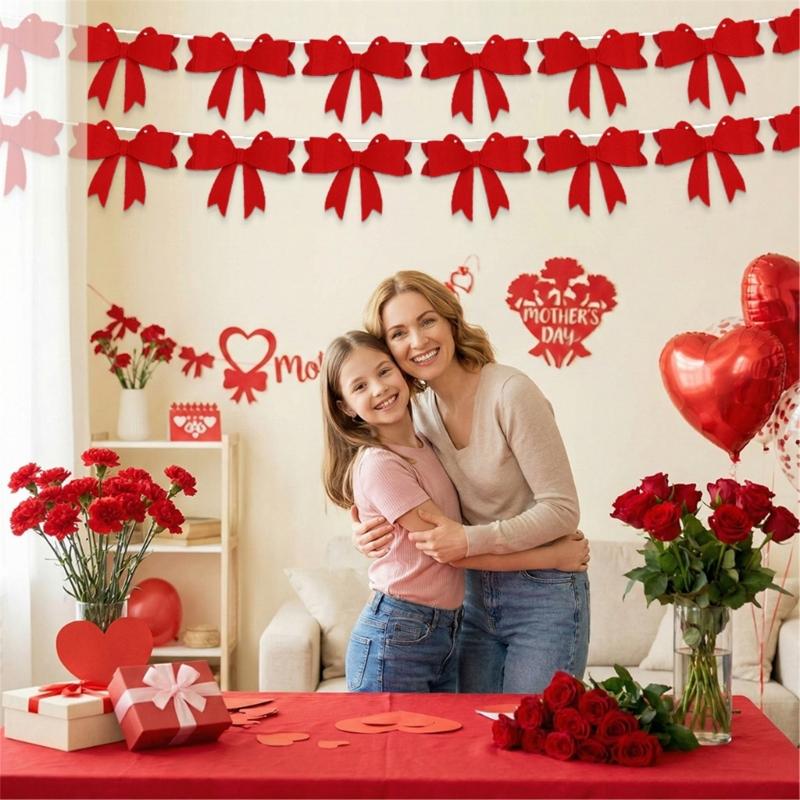 5Sets Colorful Bowknot Bunting Ornament Ceiling Hanging Decoration for Mother's Day Valentine's Day Holiday Decoration