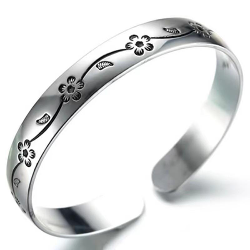 925 Sterling Silver, Retro Plum Blossom Bracelet, Simple and Retro, Versatile, Suitable for Daily Wear