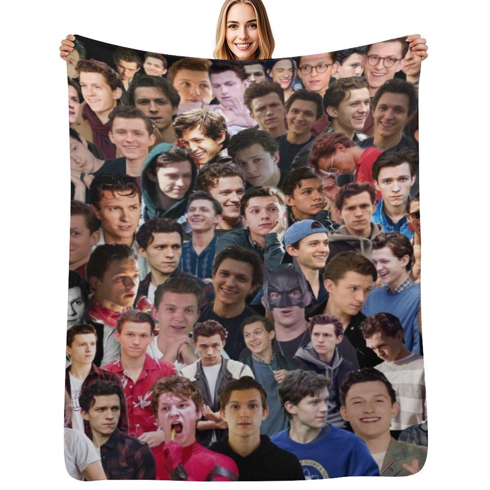 Happy Adults Toys Unisex White Tom Holland College Throw Blanket Warm Flannel Blanket For Couch Chair Bedroom