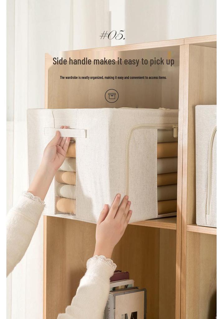 Tianshan Cotton & Linen Foldable Storage Box with Thick Steel Frame