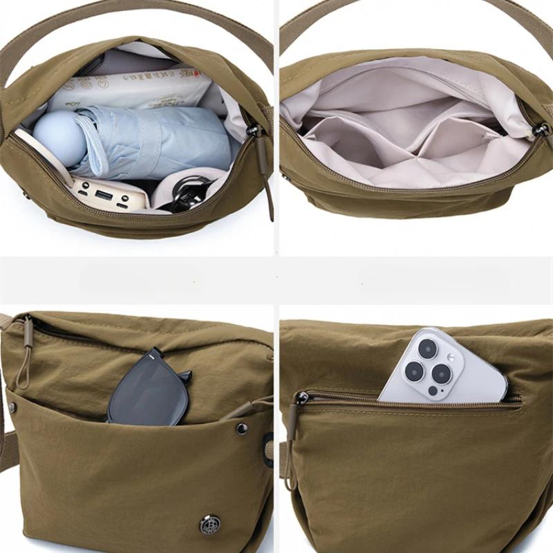 Ladies Fashion Nylon Messenger Bag-Spacious And Light, Versatile Solid Color, Zipper Opening And Closing, Suitable For Daily Use