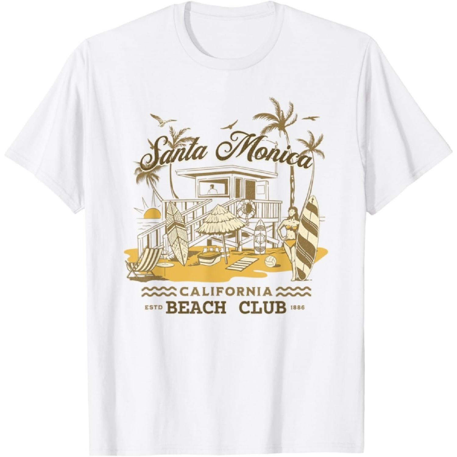 Santa Monica California Beach Club Vintage Surfing Graphic Men Women Kids T-Shirt S