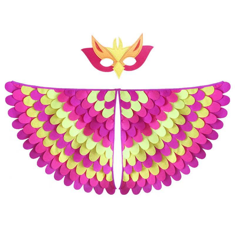 Children's Phoenix & Peacock Feather Wings and Mask Set for Halloween Performance