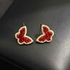 2025 Autumn and Winter New Red Crystal Butterfly Stud Earrings High-end Light Luxury Niche Design Unique Exquisite Earrings Women