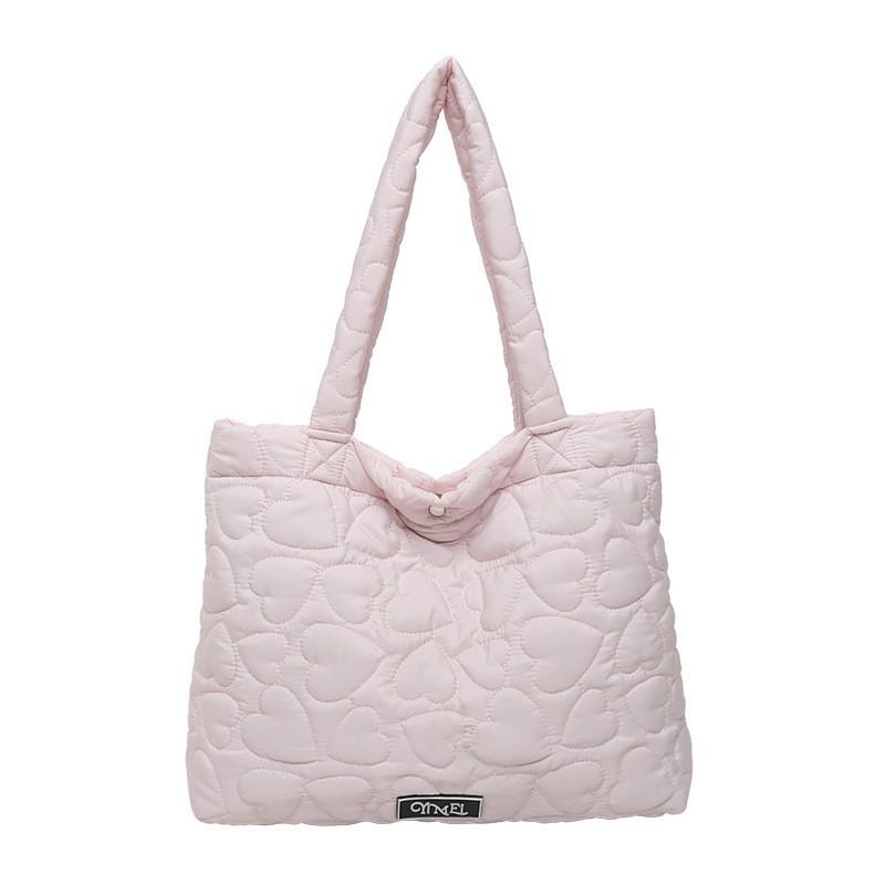 Korean Style Sweet Quilted Love Down Cotton Bag Girls All-matching Tote Light Casual Shoulder