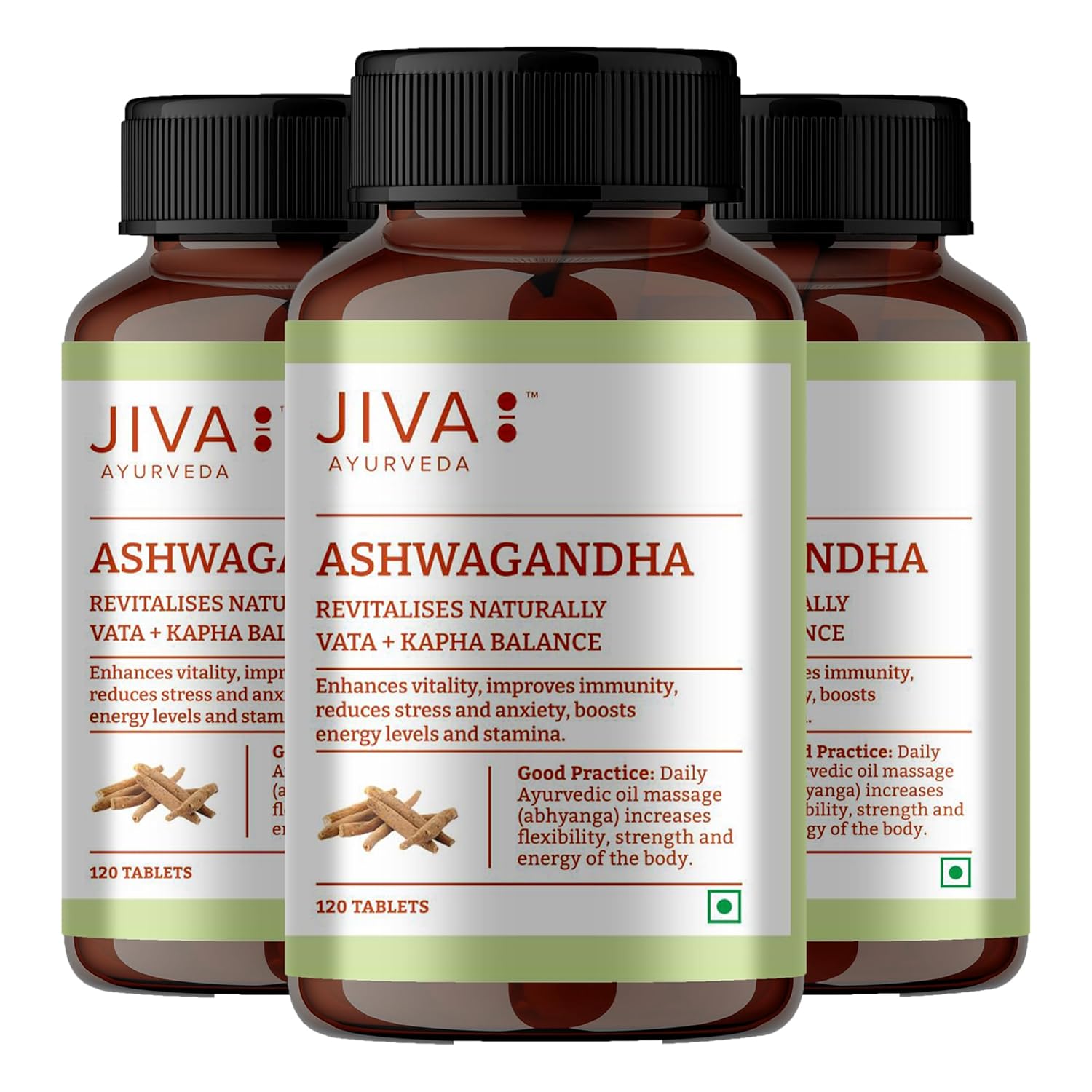 

Jiva Ashwagandha Tablets 500mg 120 Tablets Pack of 3 Pure Herbal Supplement for Energy & Vitality