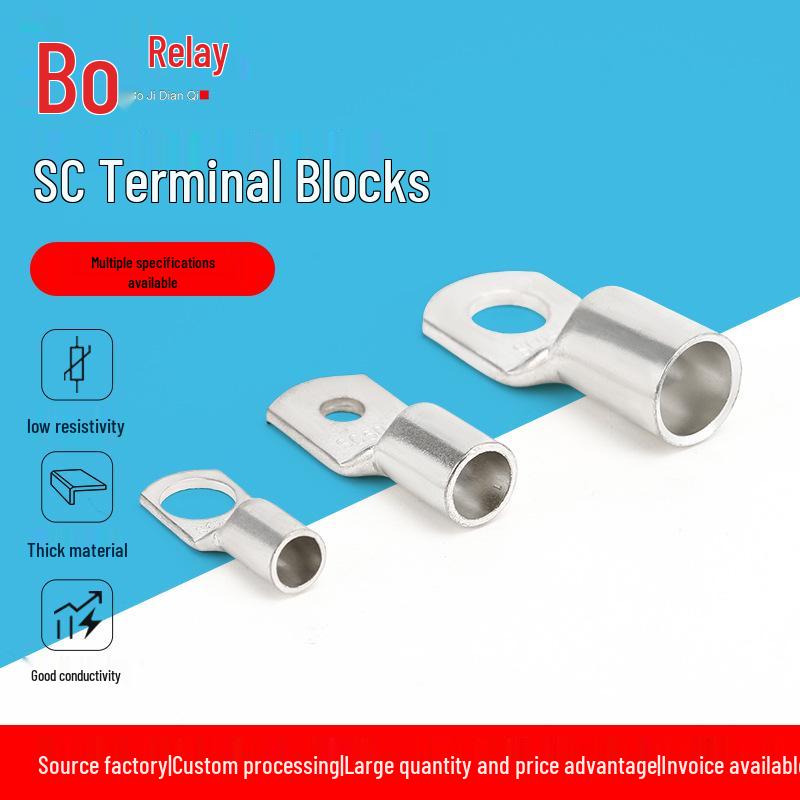 SC Cold-Pressed Tinned Copper Wire Terminals, Short Nose Peep Hole, 50 Sq. SC50-6/8/10-12 Sq.