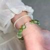 Natural Women's Fashion Xiuyan Jade Bracelet with Green Grape Milk Cap and Pink Crystal Peace Buckle