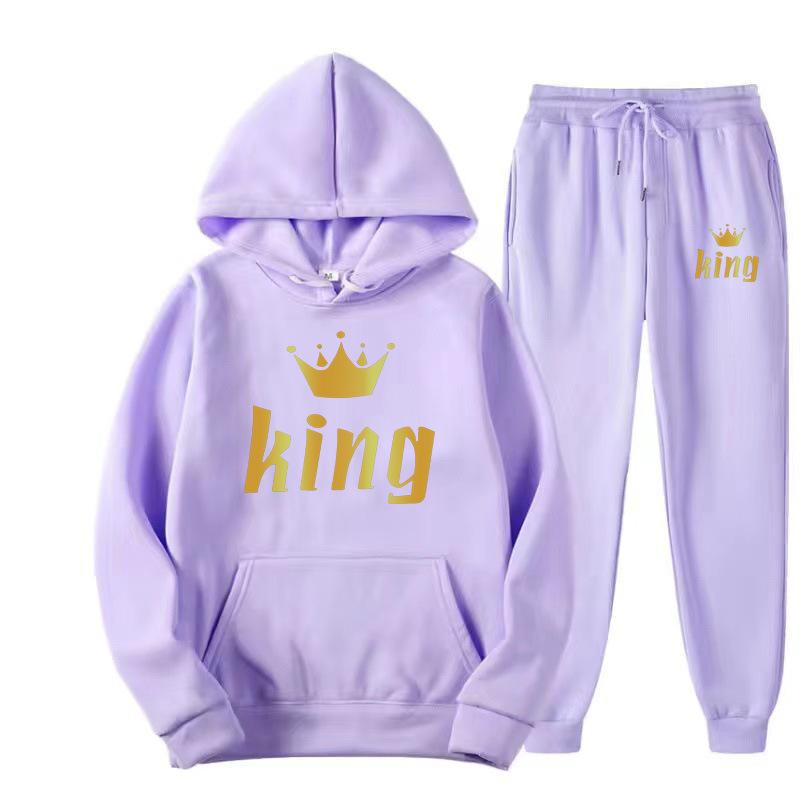 Cross-border European and American autumn trendy brand printed hoodie for men and women, couple casual sports set, two-piece sweatpants set