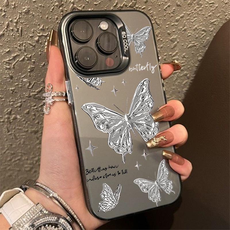 Luxury Laser Silver Gold Butterfly Phone Case For Samsung Galaxy S24 Ultra S23 S22 Plus S21 FE A25 A35 A55 A34 A54 A33 A53 Cover