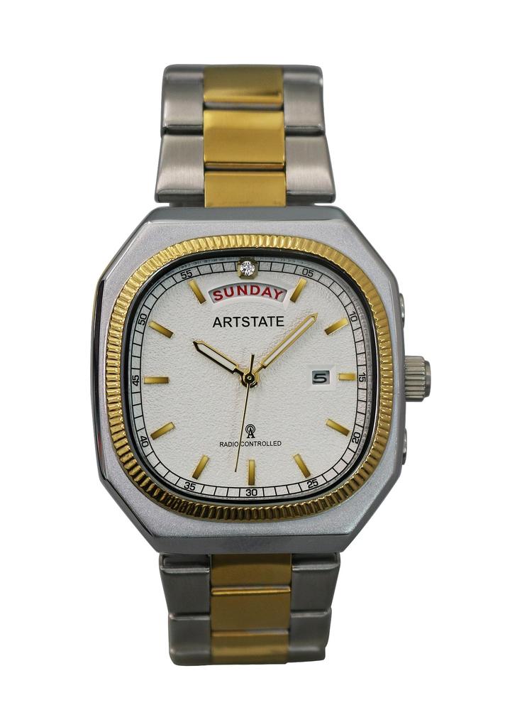 Watch with Date and Day Long Life [ARTSTATE AS3265] Men's Radio-Controlled Display, (Silver & Gold)