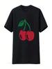 Wounisex Red Cherries T Shirt Vintage Washed Slightly Versatile Fashion Top For Everyday Wear Stretched Graphic Comfortable