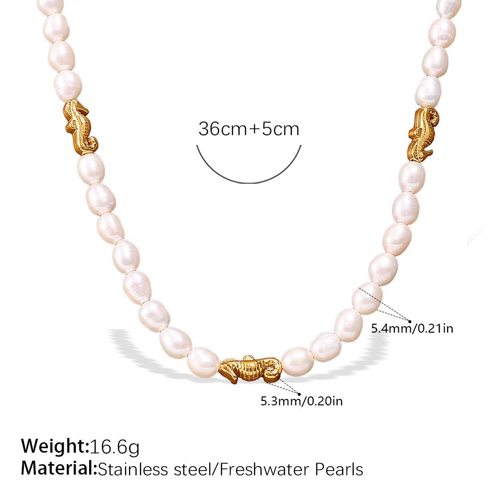 High-End Freshwater Pearl Necklace with Ocean-Inspired Seahorse and Turtle Design In Women's Titanium Steel