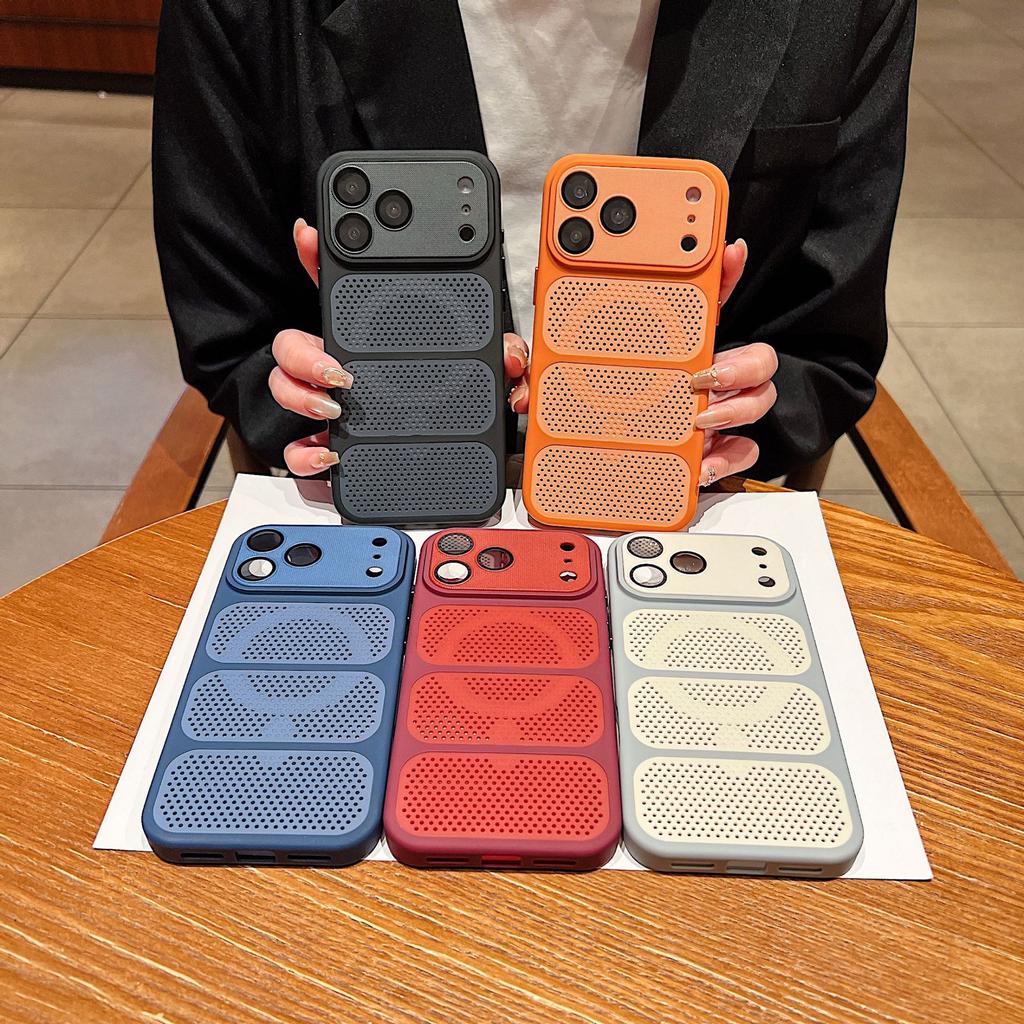 Applicable to iPhone17proMax heat dissipation magnetic suction mobile phone case Apple 16 ventilation hole 15 matte anti-drop protective cover