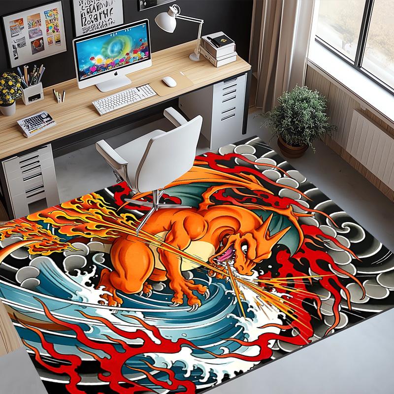Charizard VS Blastoise Pattern Rug, Indoor/Outdoor Mat, for Picnic, Gameroom, Bedroom, Office, Living Room, Home Decor Carpet, Birthday Gift