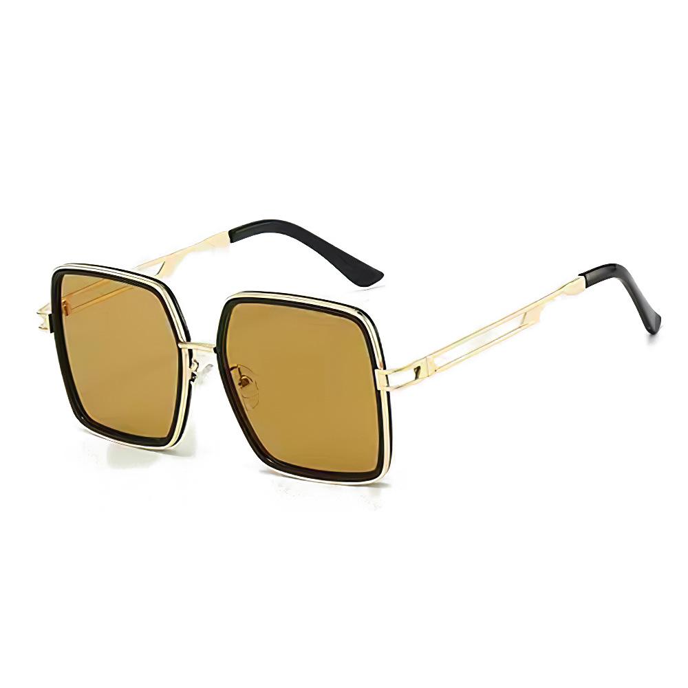 

Vintage Double Frame Gold Green Sunglasses Frame Amber Lenses Fashionable Light Luxury Retro Personalized Accessories for Women