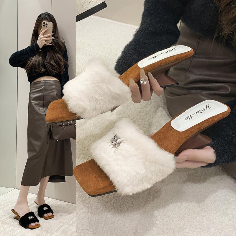 

Mao Mao slippers women s outer wear 2025 autumn and winter fairy new Korean version of one word with leopard print stiletto slippers 40