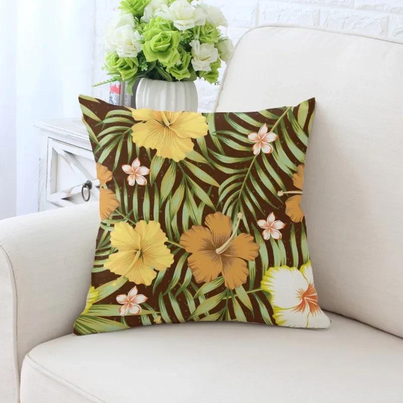 Luxury Home Decor Pillowcase Tropical Rainforest Plant Flower Coconut Print Office Sofa Car Cushion Cover