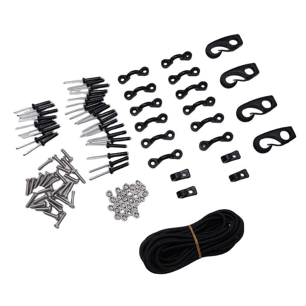 Kayak Deck Rigging Kit with Deck Loops Tie Down Pad Eyes Bungee Cord J Hooks Screws Rivets for Canoes Boat