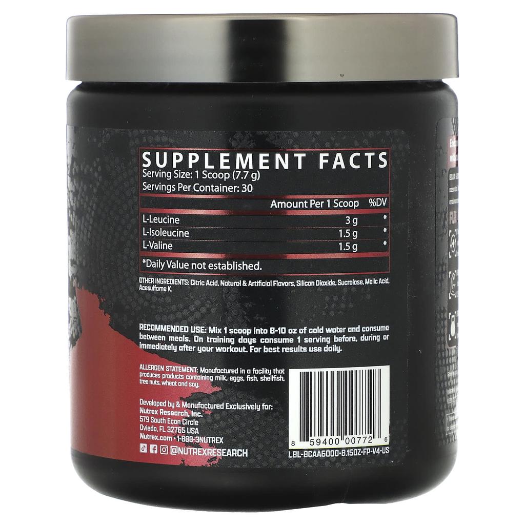 Bcaa 6000, Fruit Punch, 231G(8.2Oz)