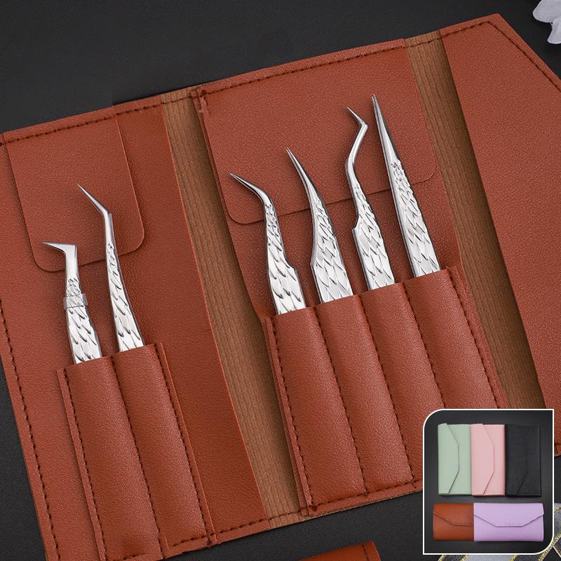 6 Pcs High-precision False Eyelash Tweezers Set For Beginner Fake Eyelash Extension Individual Curved Strip Nail Art Makeup Tool