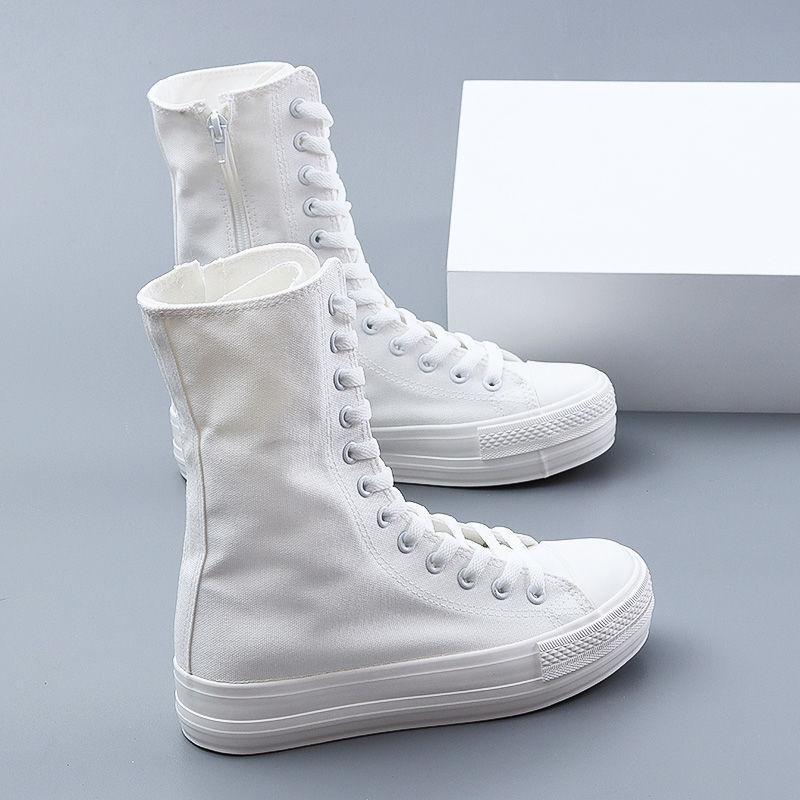Mote Høye Lerretssko For Damer Myk Såle Cheerleaders Dansesko Hvite Fritidssko Kvinners Midt-legg Støvler