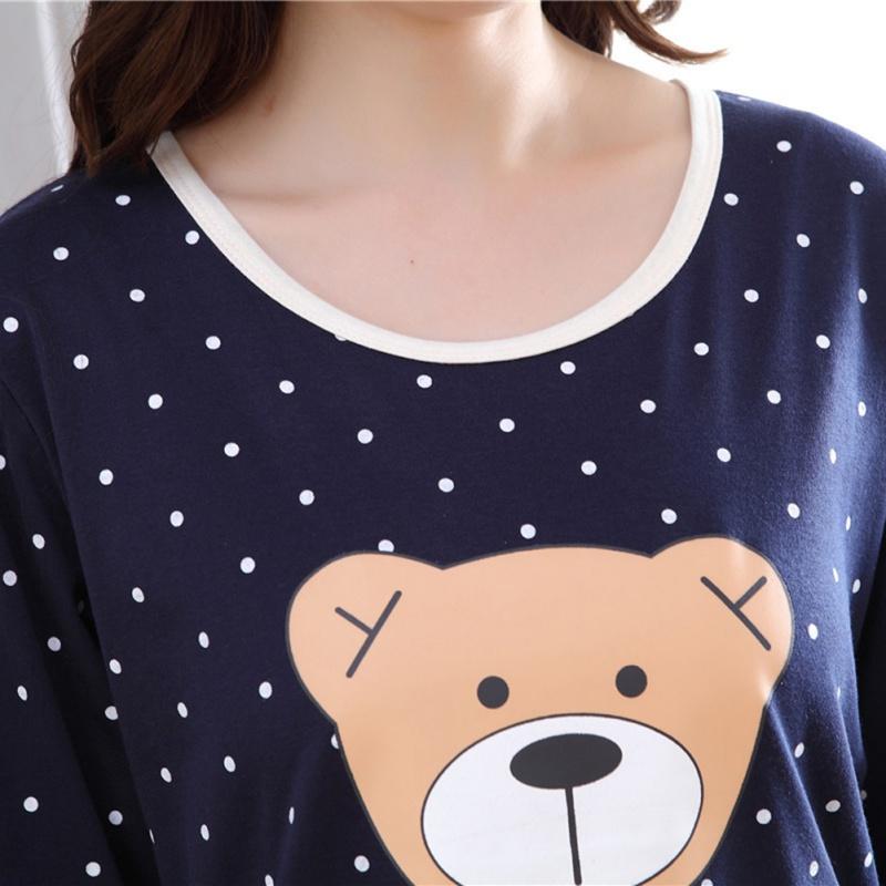 Langärmliges Pyjama-Set mit Cartoon-Bären-Print und Punkten