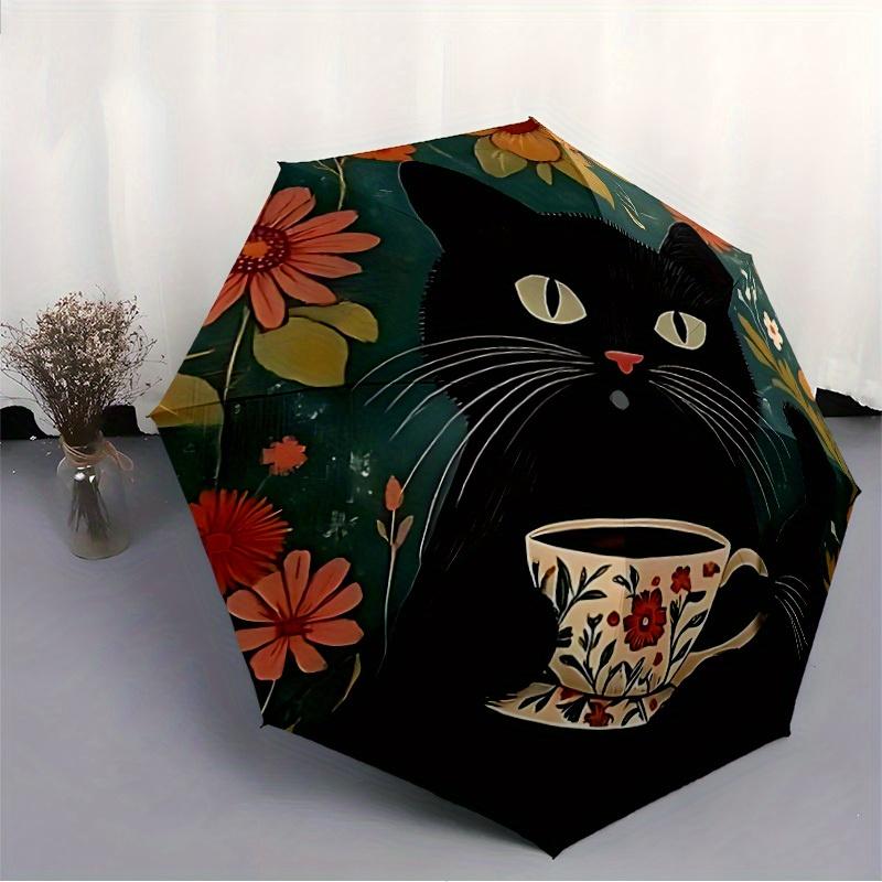 1pc Cat Cup Automatic Open/Close Umbrella with One Touch Button,, Windproof Design   Lightweight Portable Umbrella for Women & Men6029