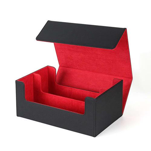 High-quality Magnetic Deck Case for Trading Cards (1600 Cards, Black and Red) with PU Leather Lining. Large Capacity, Holds 66 Magnetic Cards. This Ve