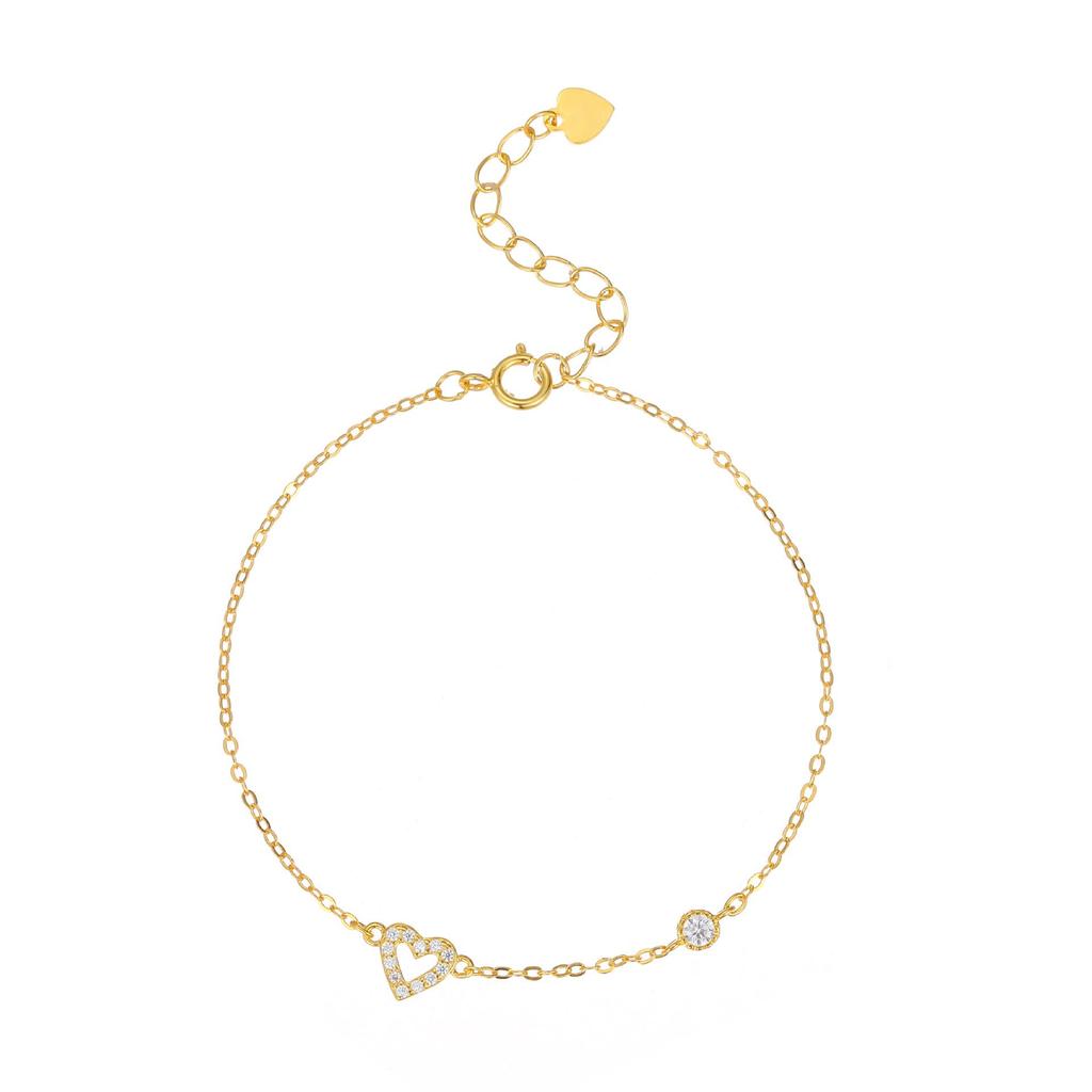 18K Gold Plated S925 Sterling Silver Heart Bubble Bracelet - Elegant Heart-Shaped Design for Women