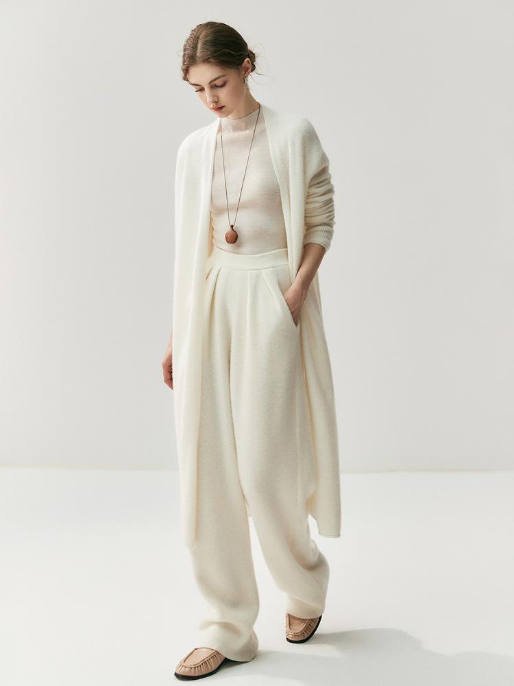 2025 Cashmere Rolled Edge Long Cardigan: Autumn/Winter Collarless Outerwear for Women - Comfy, Stylish & Perfect for Commuting